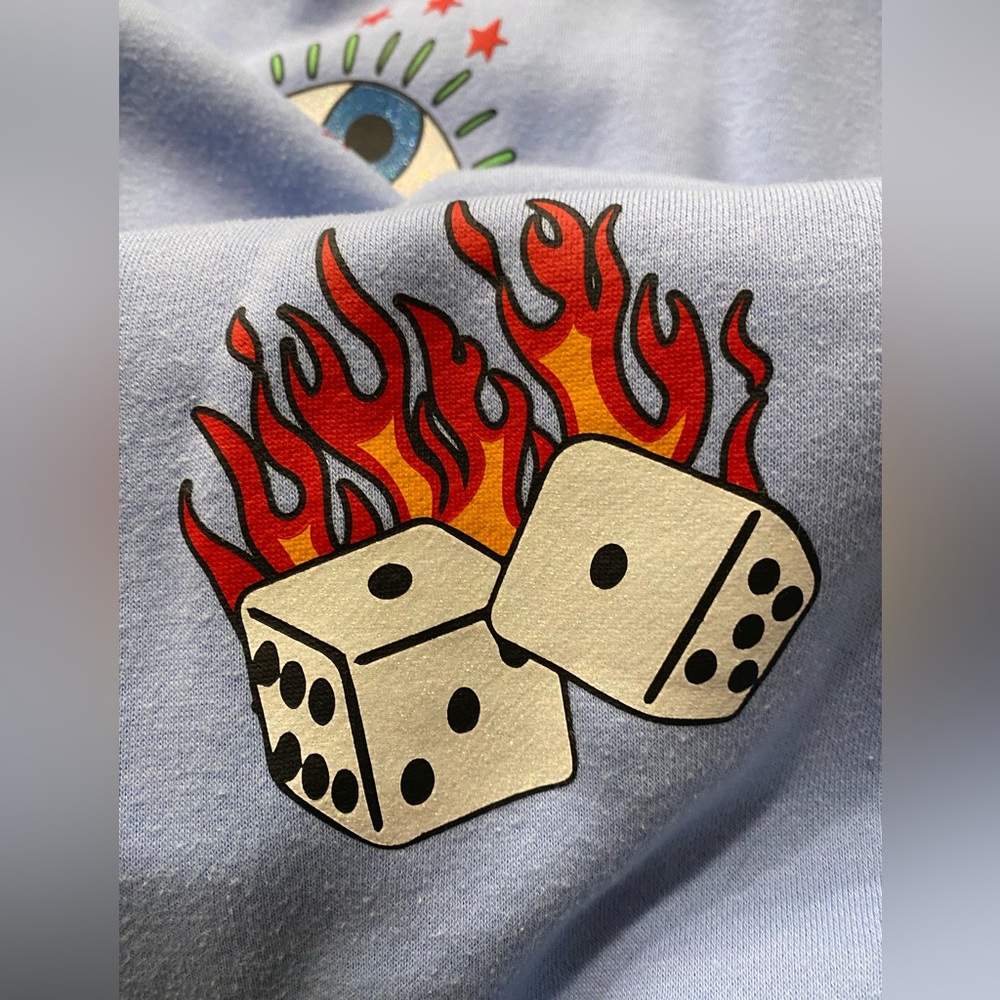 Sparkly glitter tattoo graphics hoodie Size: Large Color: Baby Blue  EUC - Picture 7 of 11